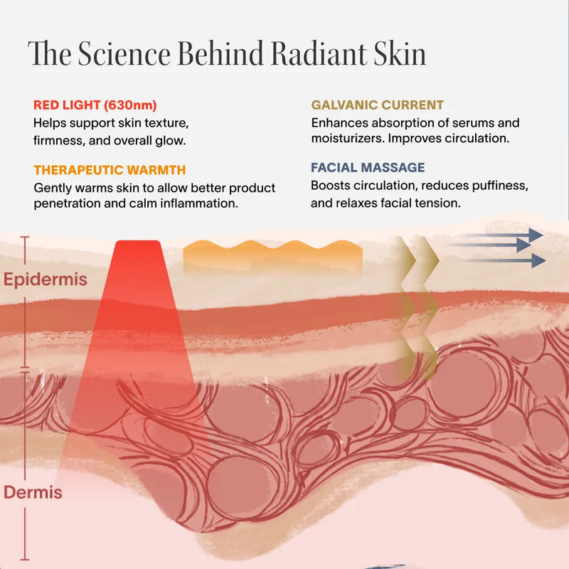ReWired Glow Wand - skin layer diagram showing how red light penetrates skin
