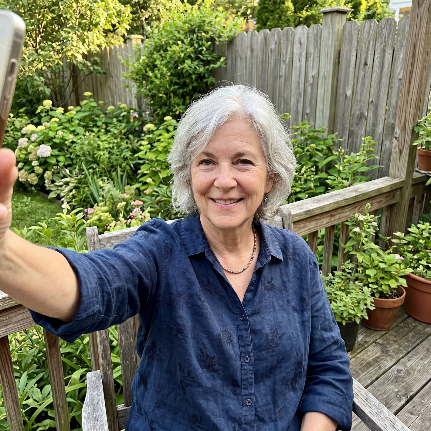 Customer selfie Margaret on her porch