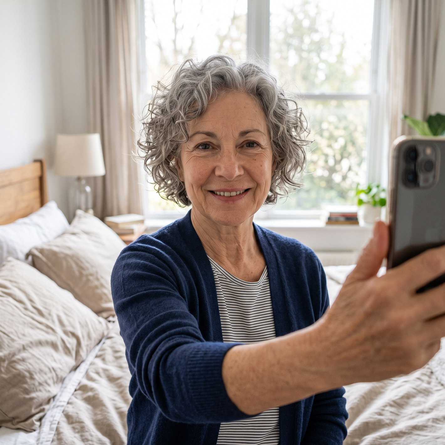 Customer selfie Barbara in her bedroom