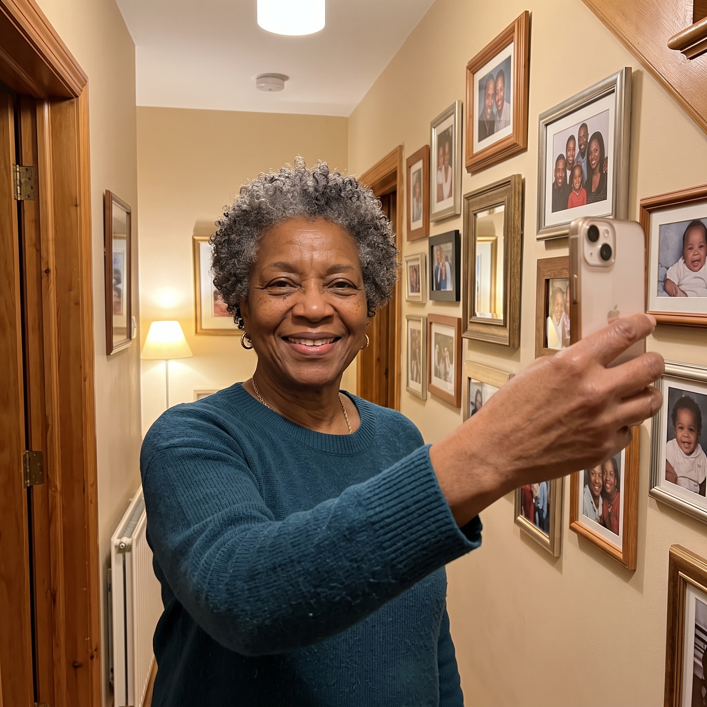 Customer selfie Janet in her hallway
