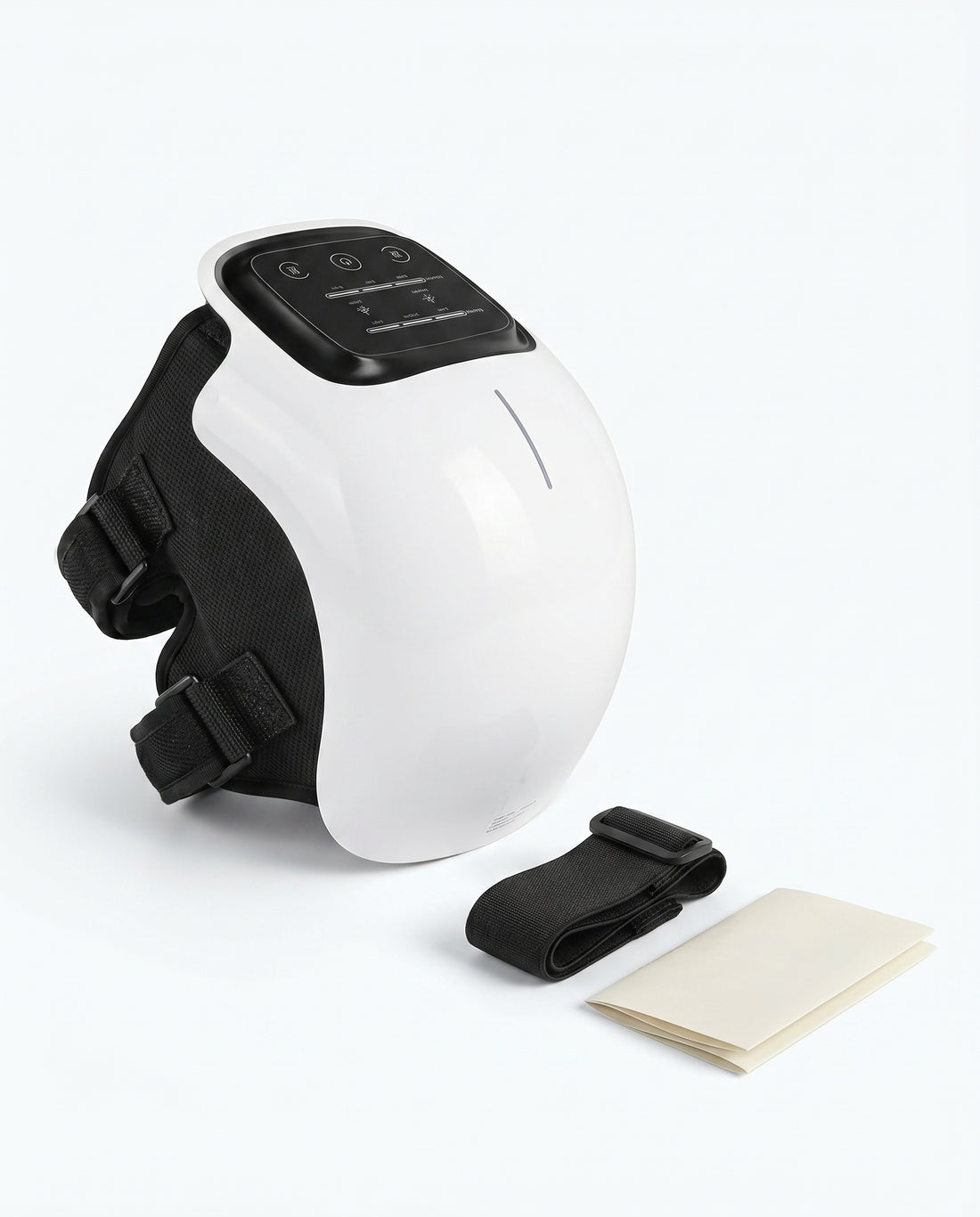 ThermaLux Knee Massager with strap extender and guide on white