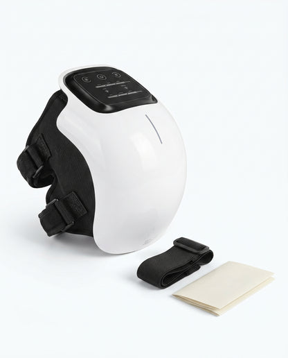 ThermaLux Knee Massager with strap extender and guide on white