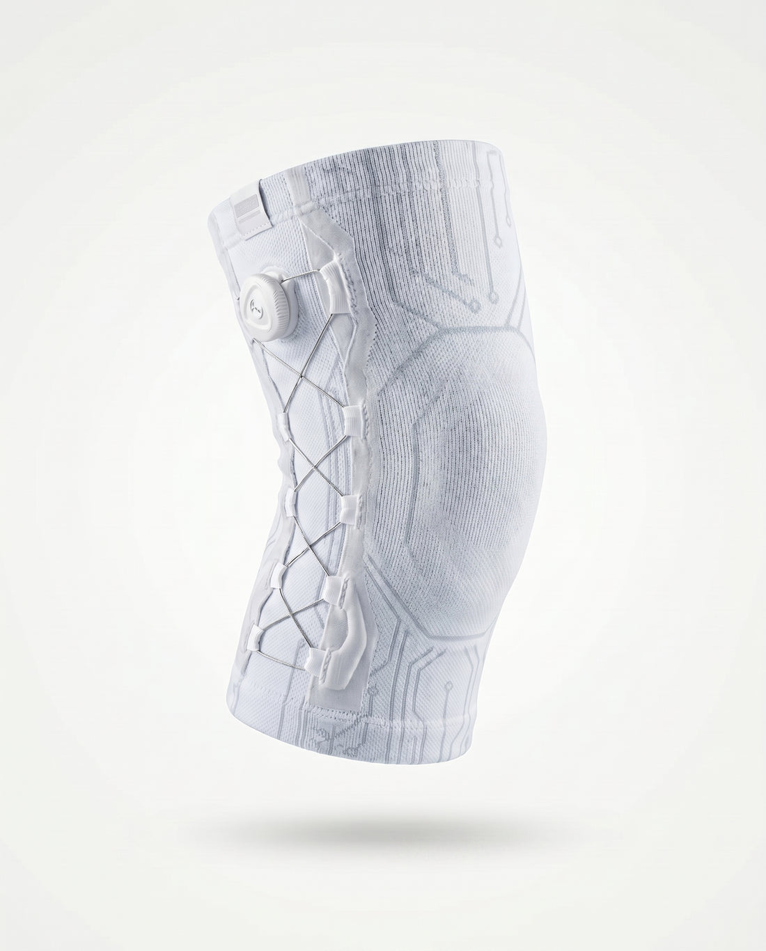 Side view of the TrueFlex knee brace adjustment dial and laces