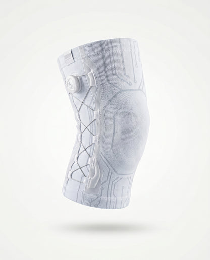 Side view of the TrueFlex knee brace adjustment dial and laces