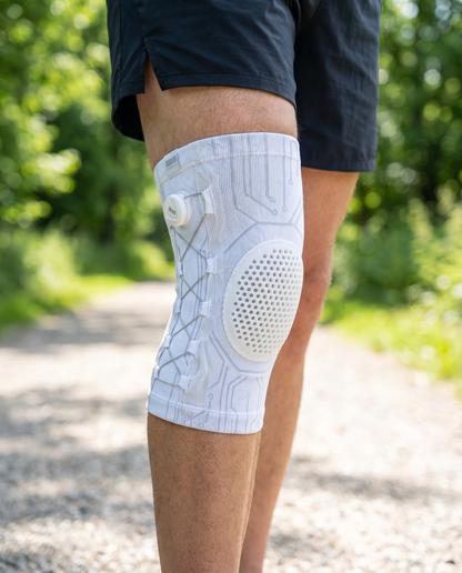 TrueFlex knee brace worn outdoors on an active walk
