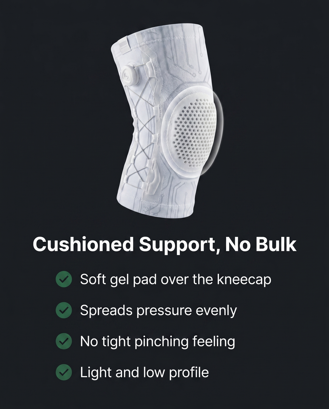 Cushioned support with a soft gel pad over the kneecap