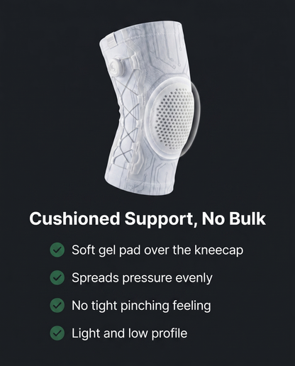 Cushioned support with a soft gel pad over the kneecap