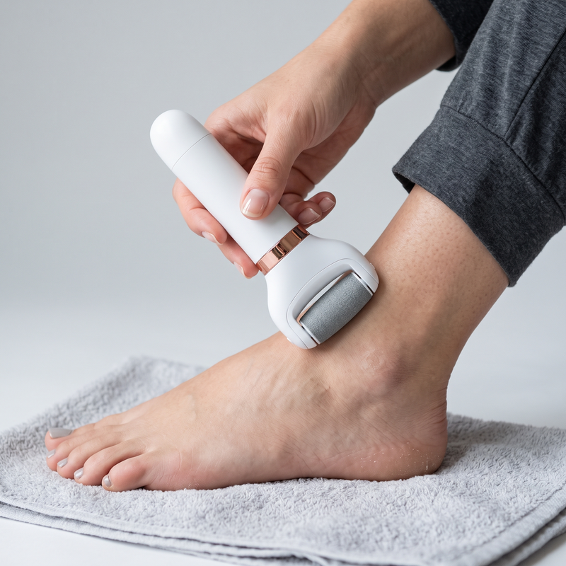 Woman using the Foot Smoother Pro on her heel