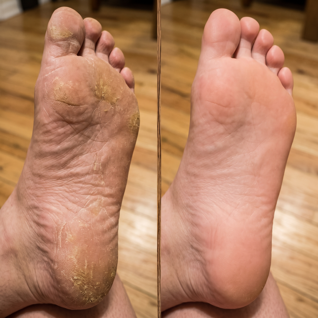 Sole of foot before and after using the Foot Smoother Pro