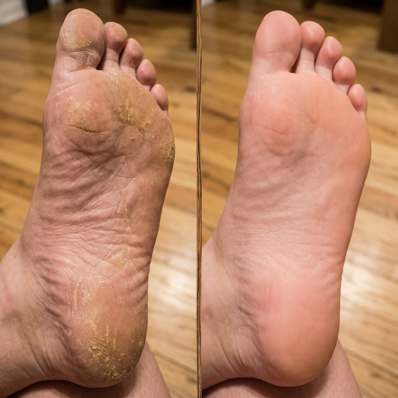 Sole of foot before and after using the Foot Smoother Pro