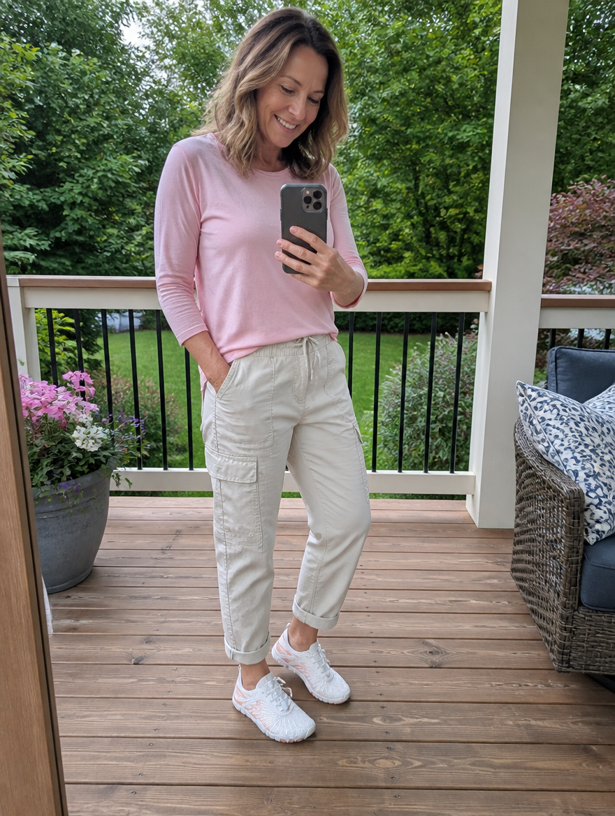 Customer review photo - Ashley wearing ReWired shoes outdoors