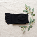 Flat lay of the black five-toe comfort socks