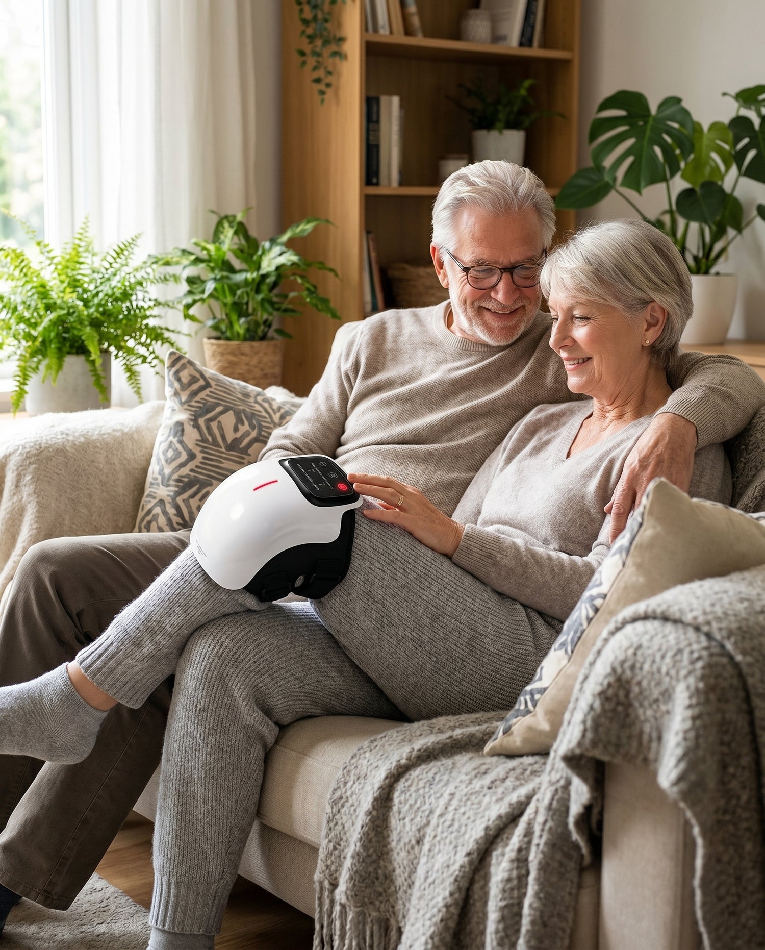 Older couple relaxing together, woman wearing the ThermaLux