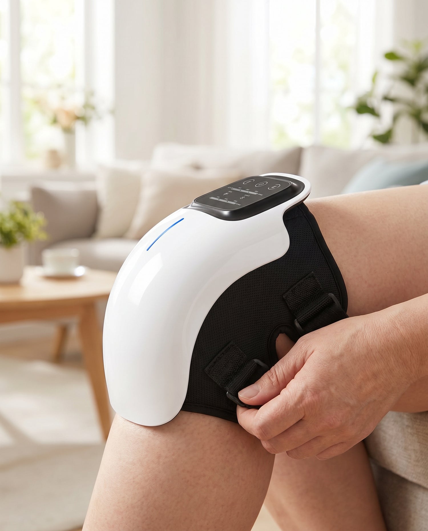Fastening the ThermaLux strap around a larger knee
