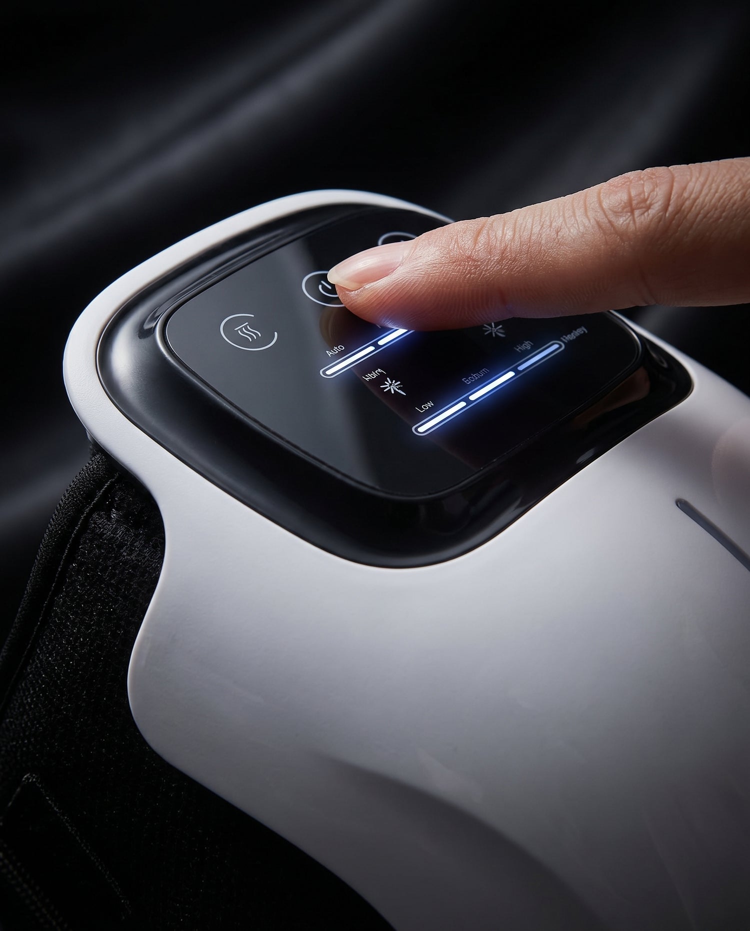 Close up of the ThermaLux LED touch screen and controls